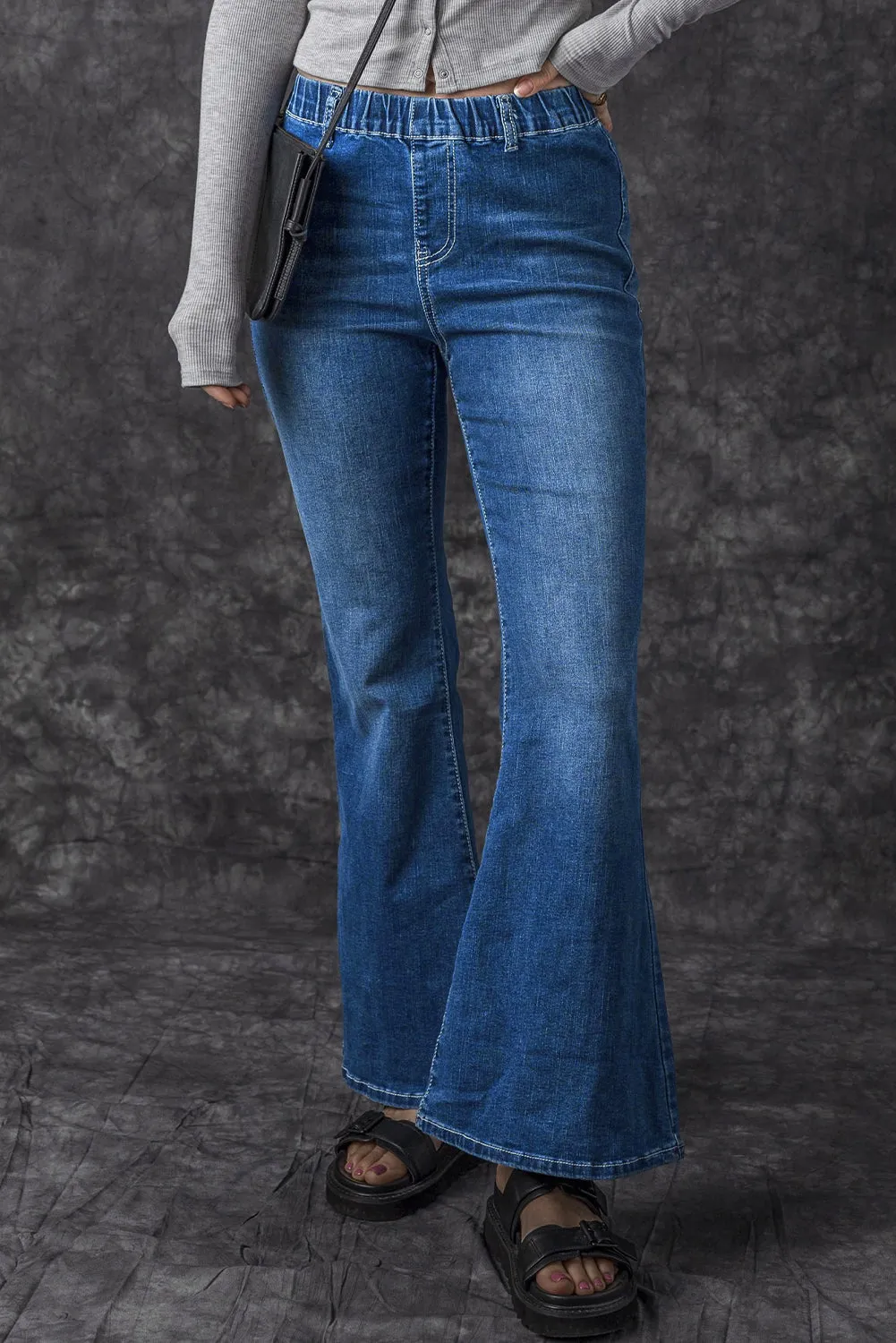 Elastic High Waist Flare Jeans