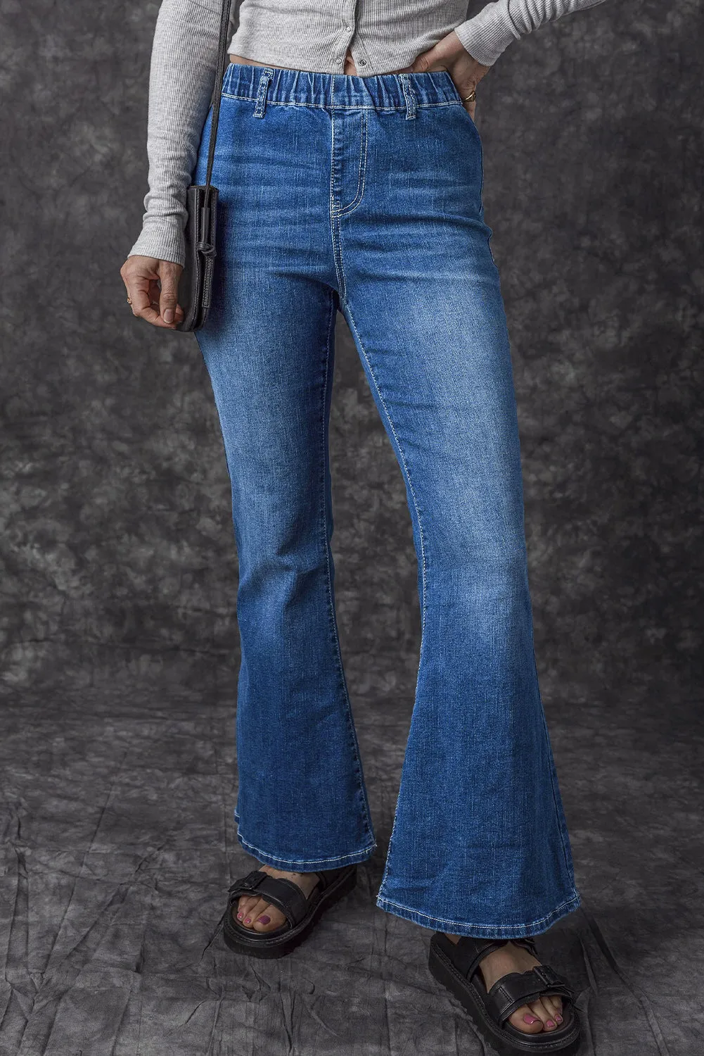 Elastic High Waist Flare Jeans