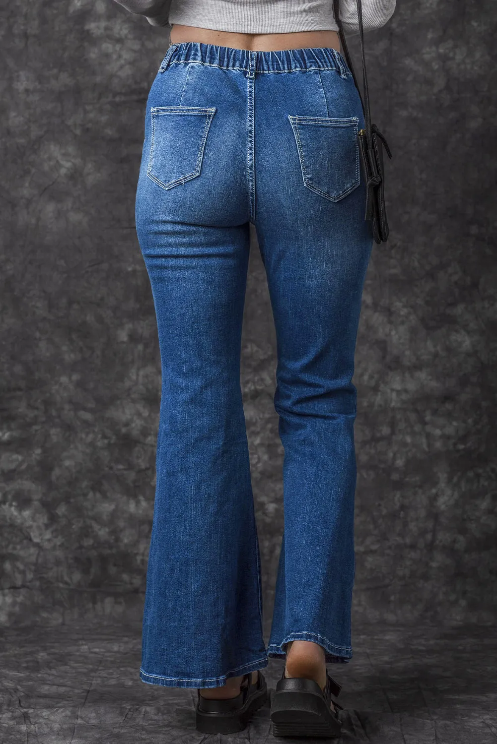 Elastic High Waist Flare Jeans