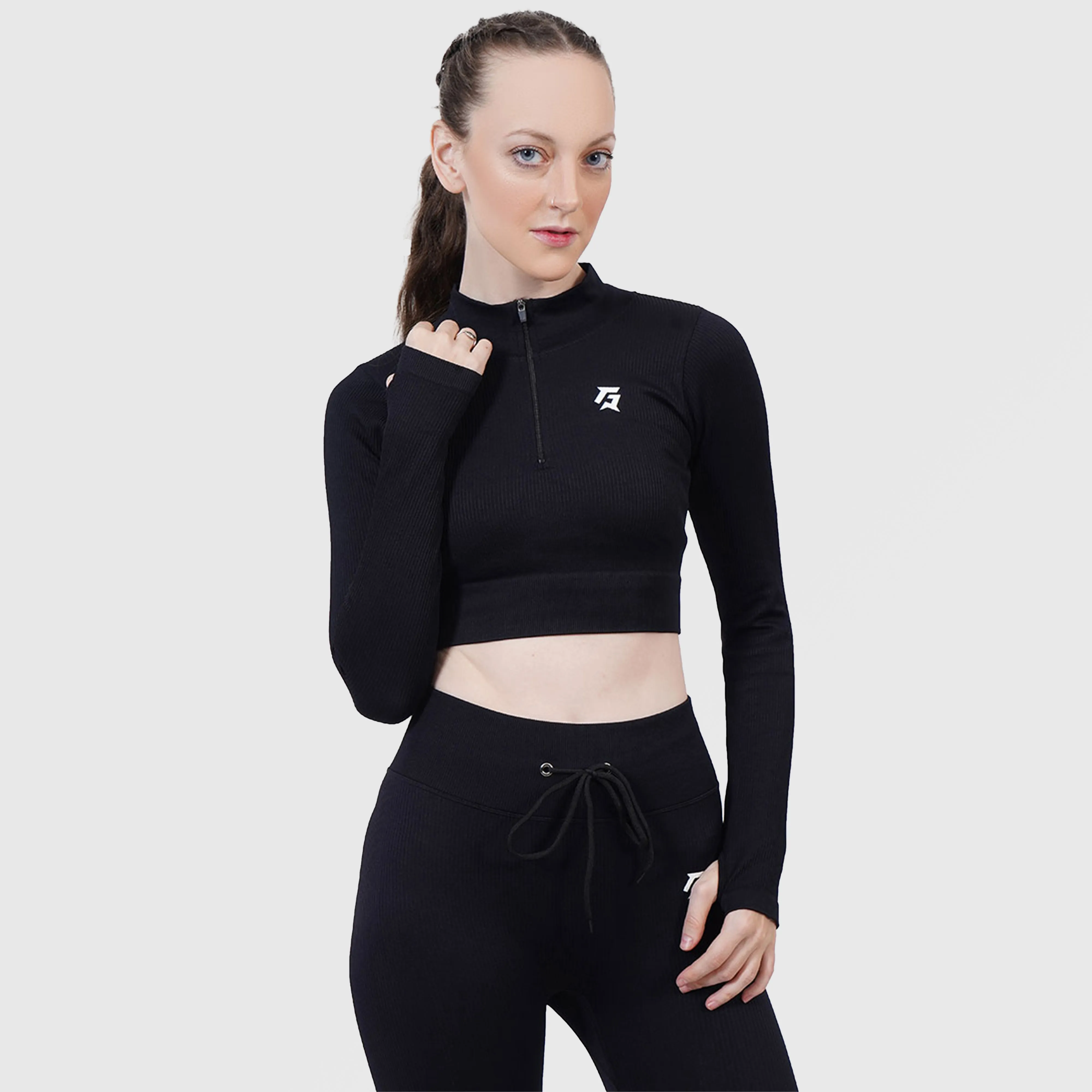 Fitness Ribbed Crop Top (Black)