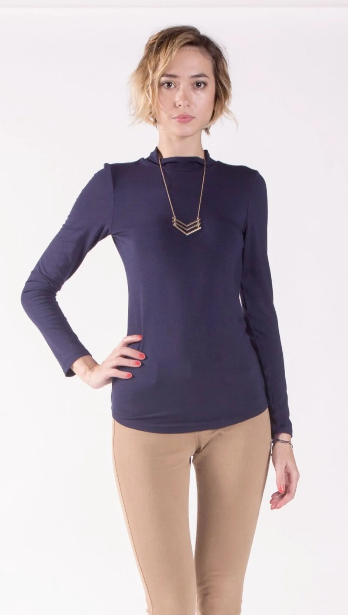 Fitted Long Sleeve Mock Neck Top in Modal Jersey