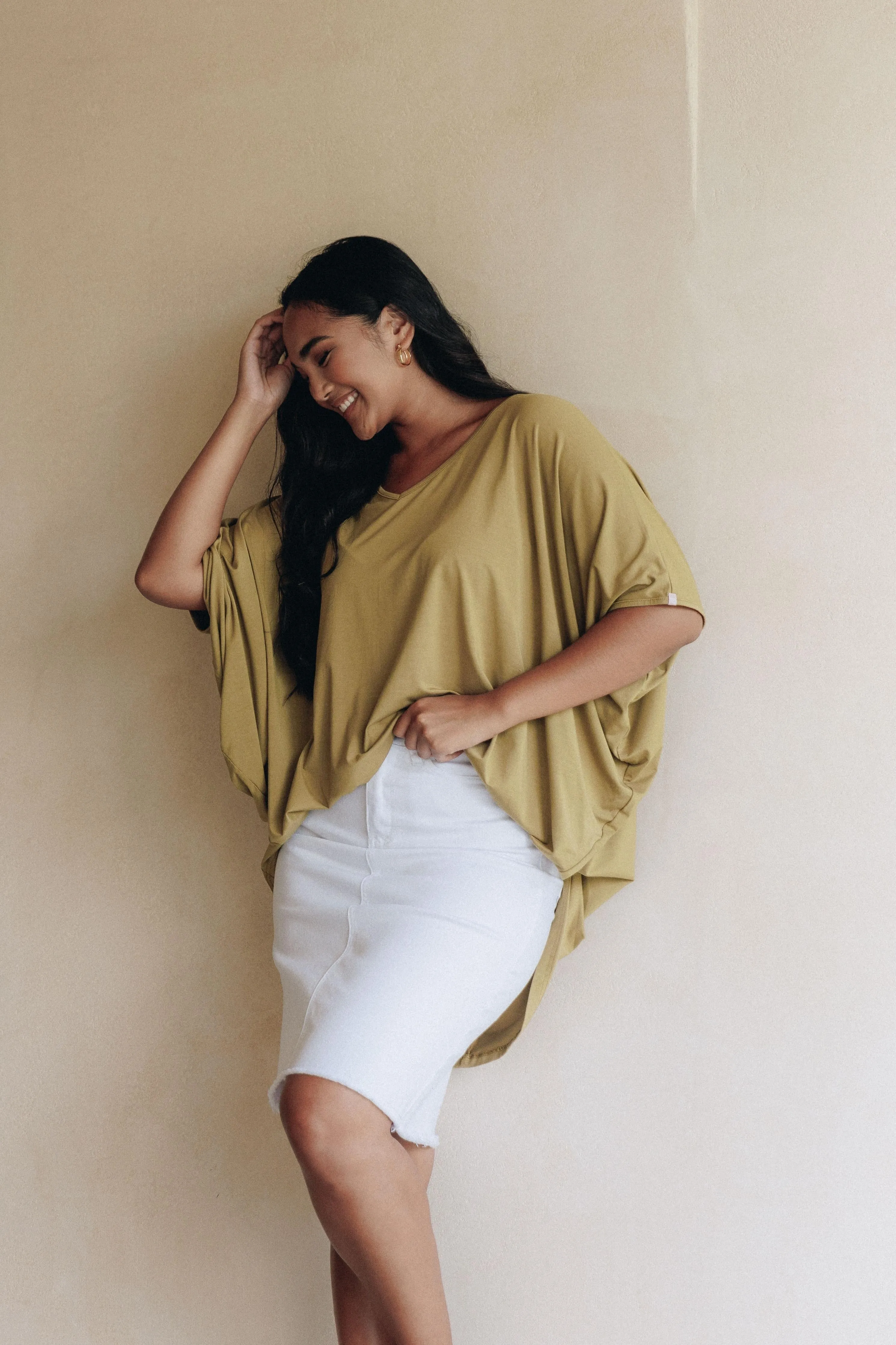 Frayed Denim Skirt in White Denim