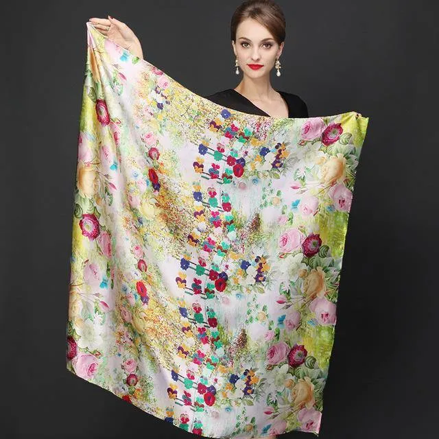 Genuine Natural Silk Scarf Shawl Floral Printed Shawl