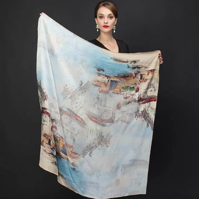 Genuine Natural Silk Scarf Shawl Floral Printed Shawl