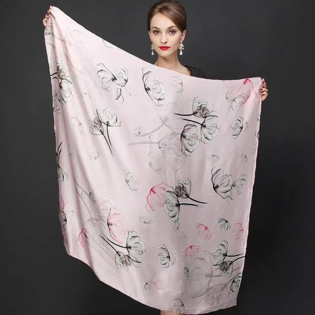 Genuine Natural Silk Scarf Shawl Floral Printed Shawl