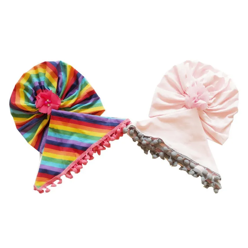 Girls Chiffon Flower Beanie Hat   Scarf With Tassels