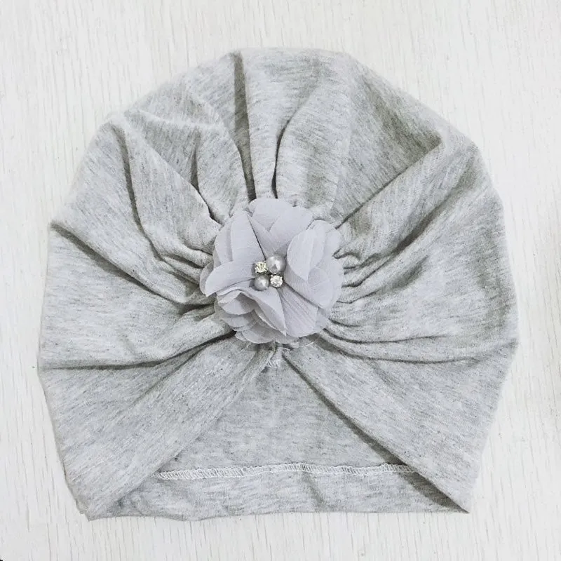 Girls Chiffon Flower Beanie Hat   Scarf With Tassels