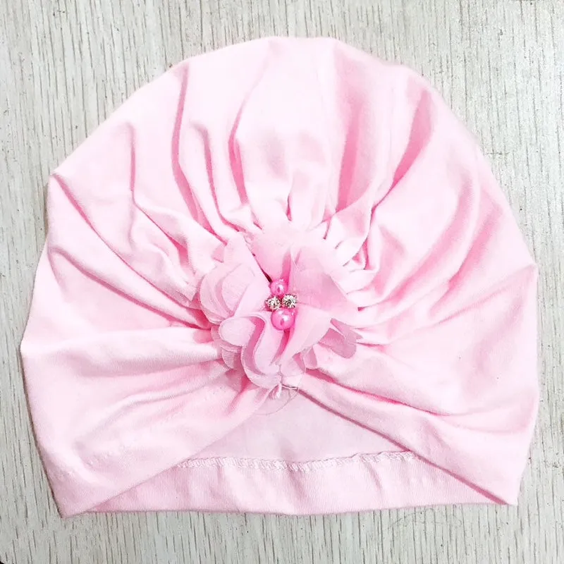 Girls Chiffon Flower Beanie Hat   Scarf With Tassels