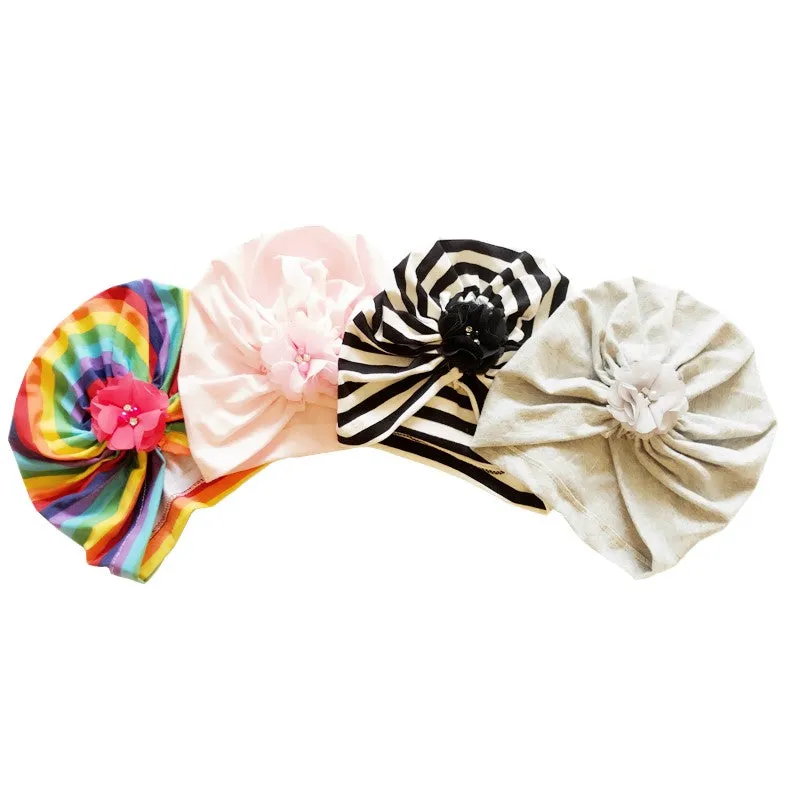 Girls Chiffon Flower Beanie Hat   Scarf With Tassels