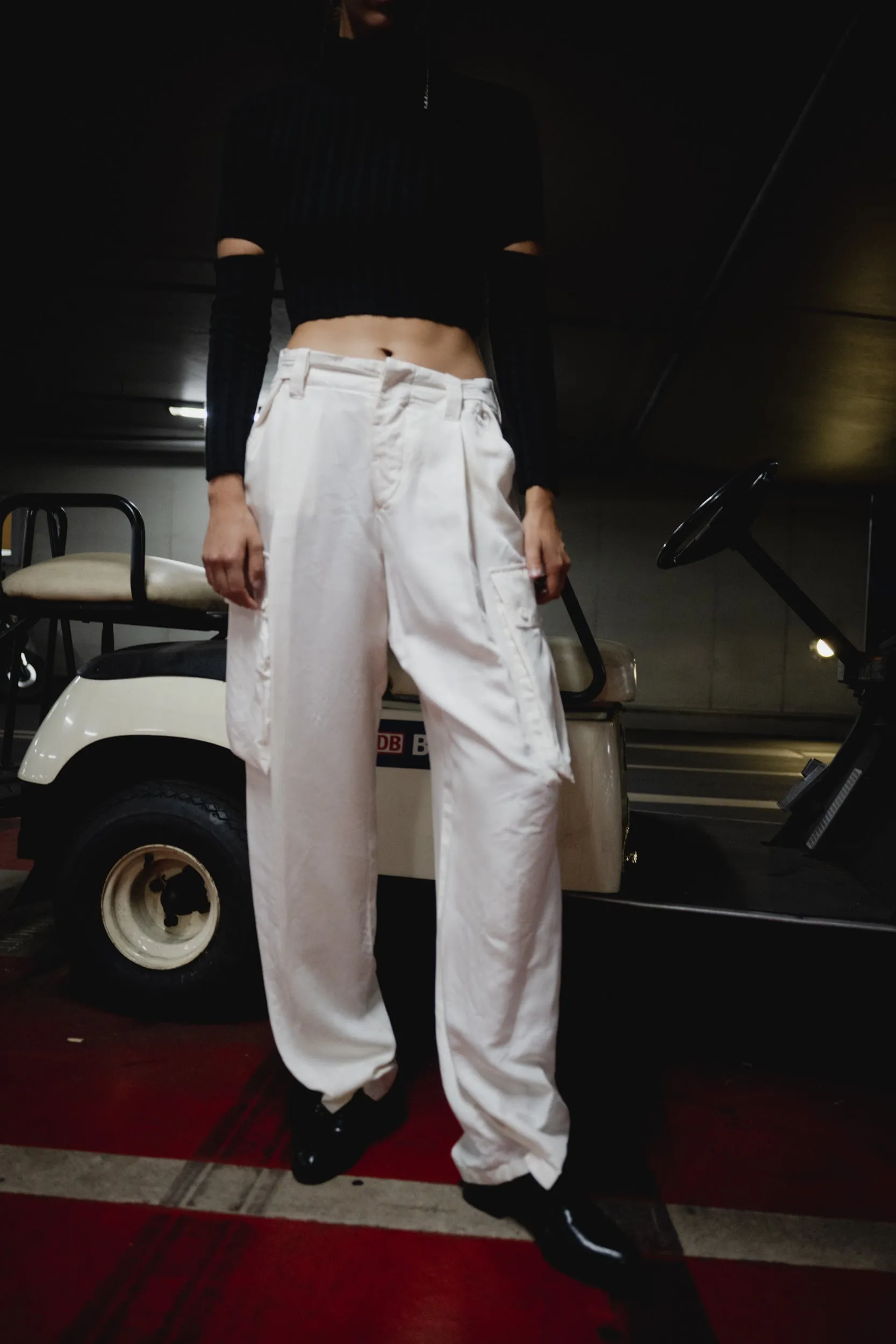 GUCCI VINTAGE SILK CARGO CREAM PANTS