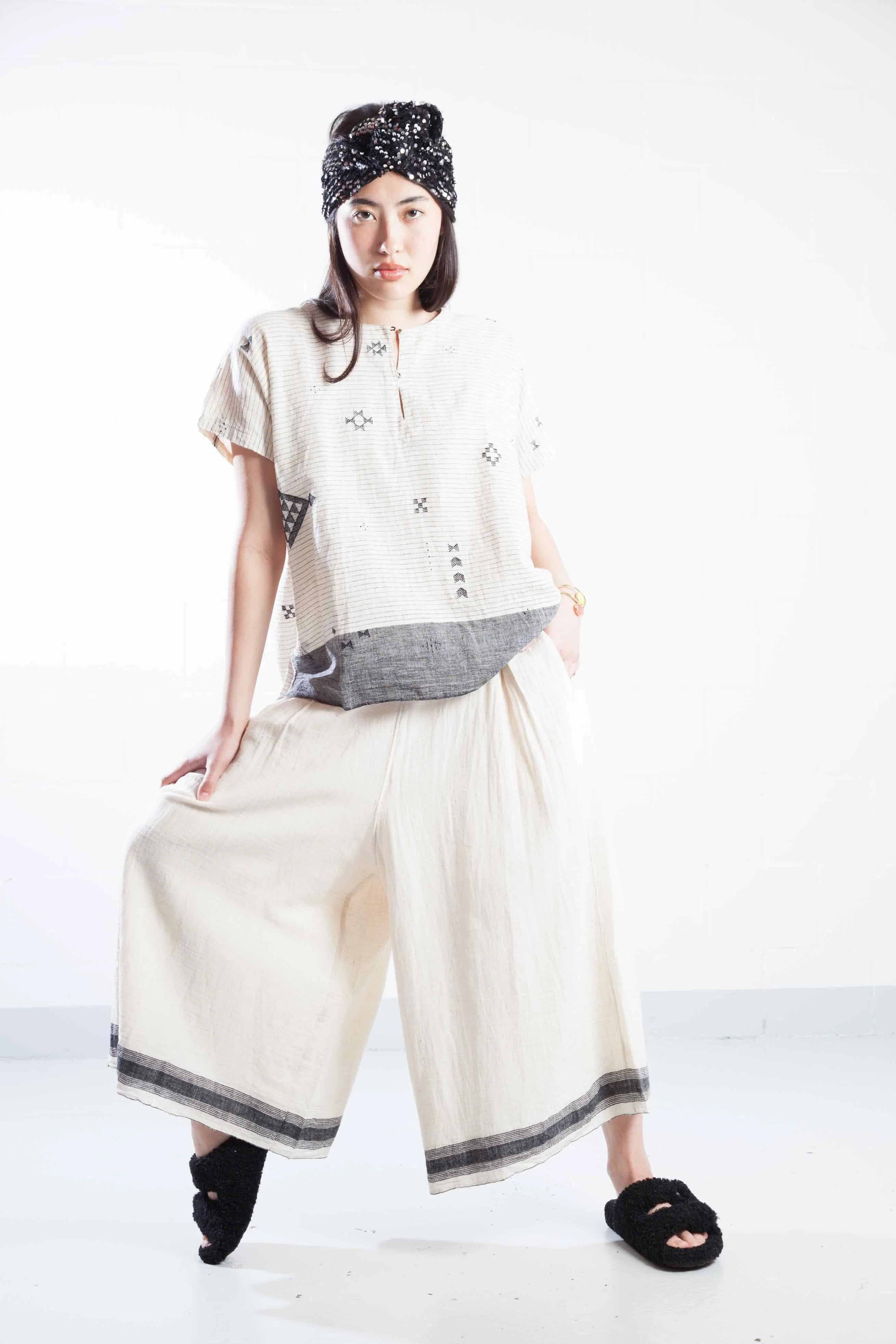 Hand-Loomed Rasa Pants with Black Details