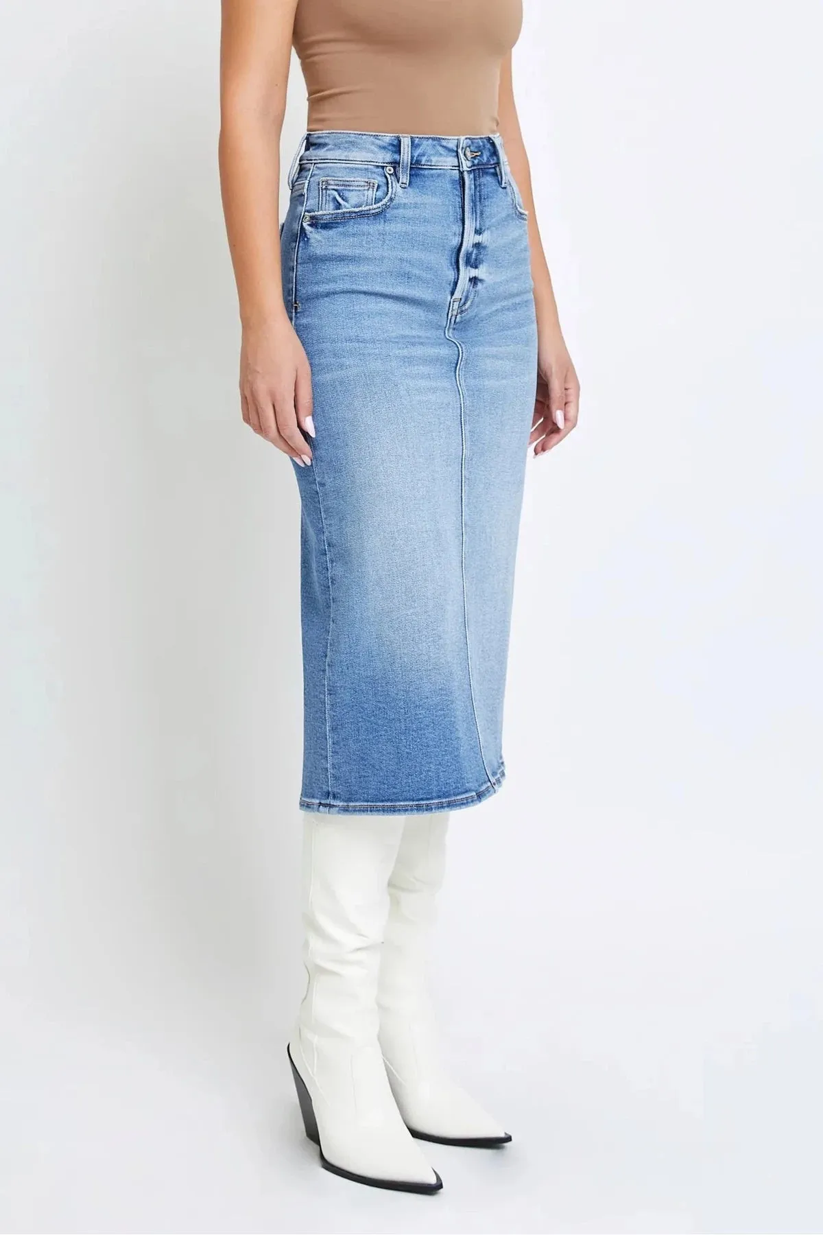 HIDDEN JEANS Peyton Denim Midi Pencil Skirt