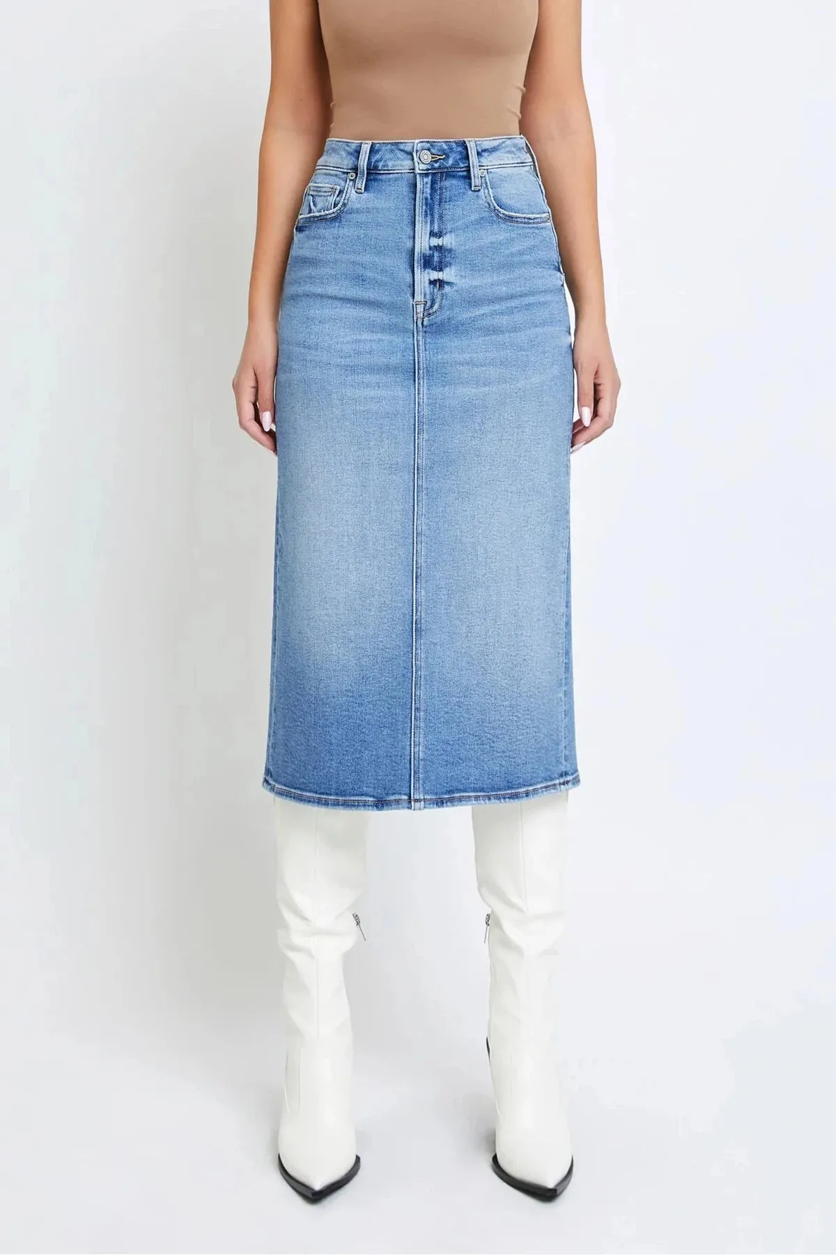 HIDDEN JEANS Peyton Denim Midi Pencil Skirt