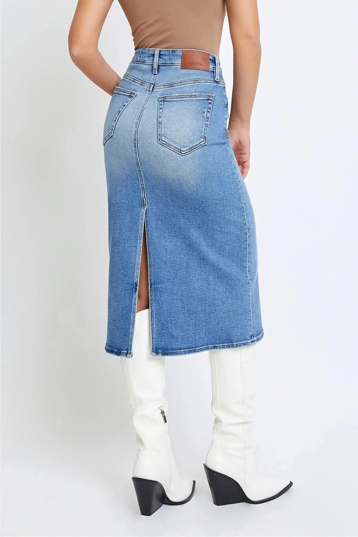 HIDDEN JEANS Peyton Denim Midi Pencil Skirt