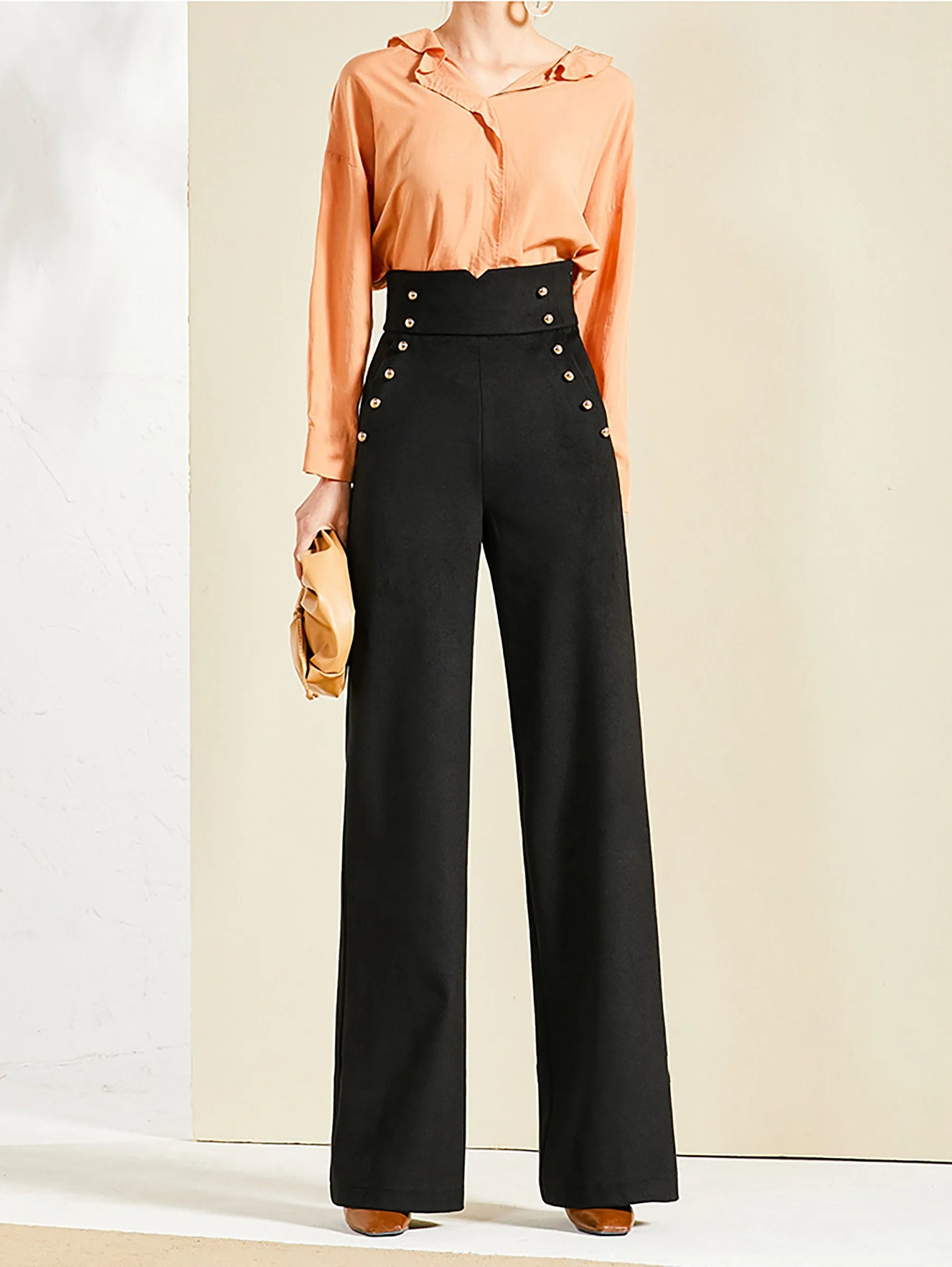 High Waist Pull-On Wide Leg Pants