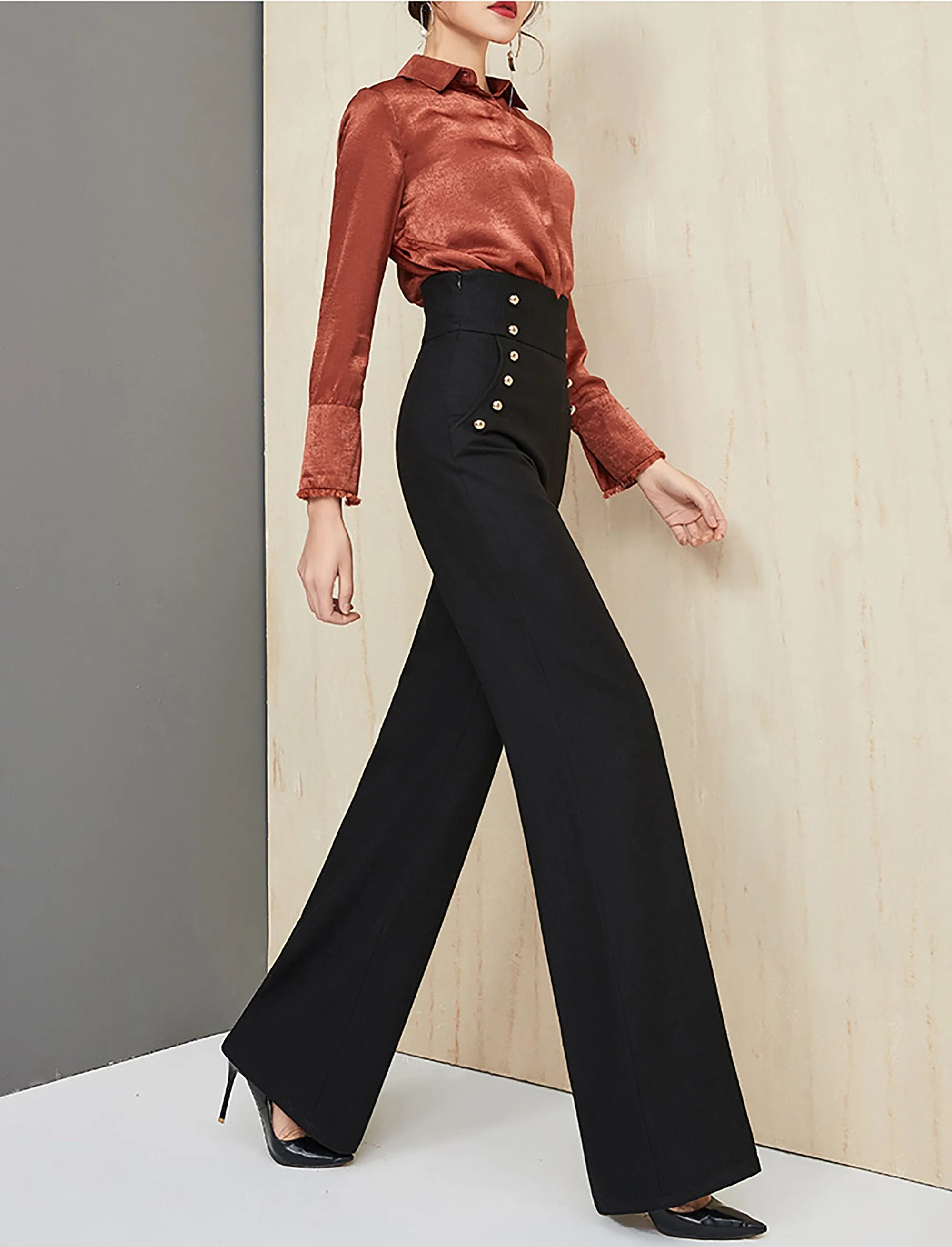 High Waist Pull-On Wide Leg Pants