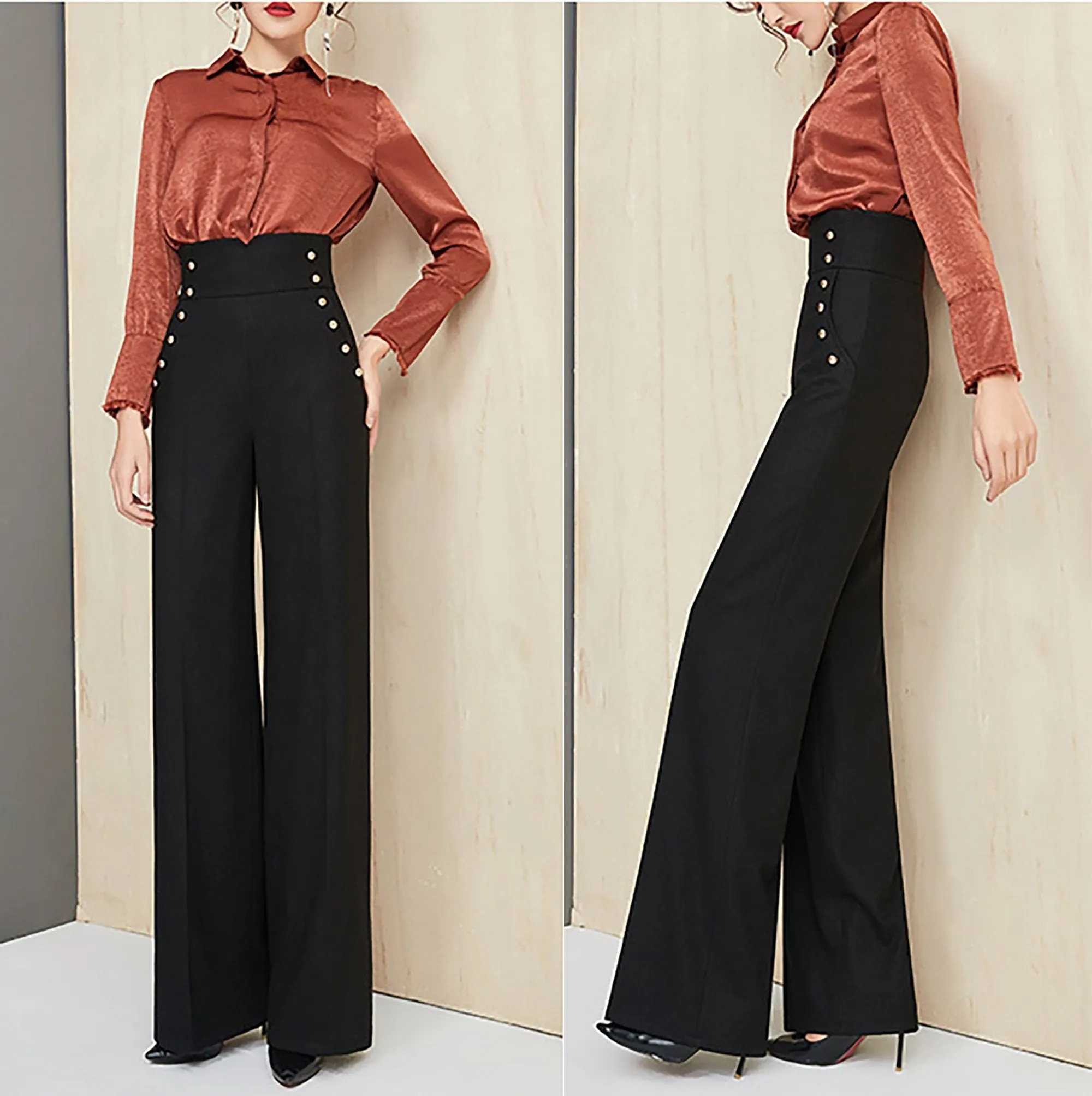 High Waist Pull-On Wide Leg Pants