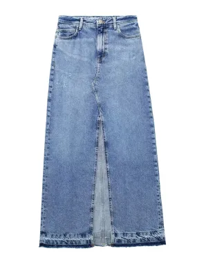 High Waist Slit Denim Skirt