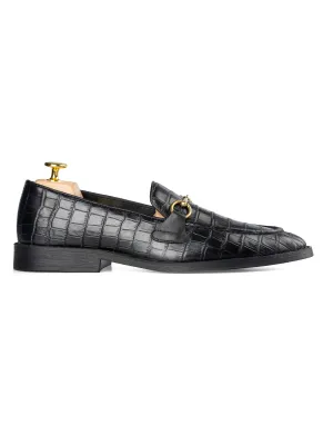 Horsebit Buckle Loafer - Black Croco Leather (Flexi-Sole)