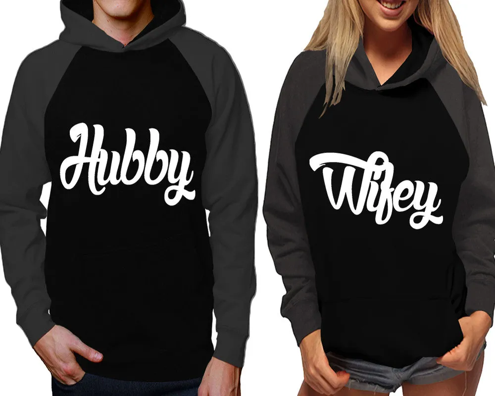 Hubby Wifey Couple Matching Contast Raglan Hoodies