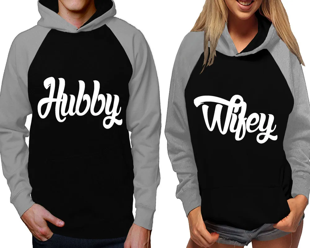 Hubby Wifey Couple Matching Contast Raglan Hoodies