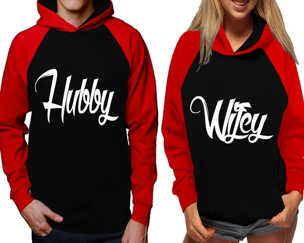 Hubby Wifey Couple Matching Contast Raglan Hoodies