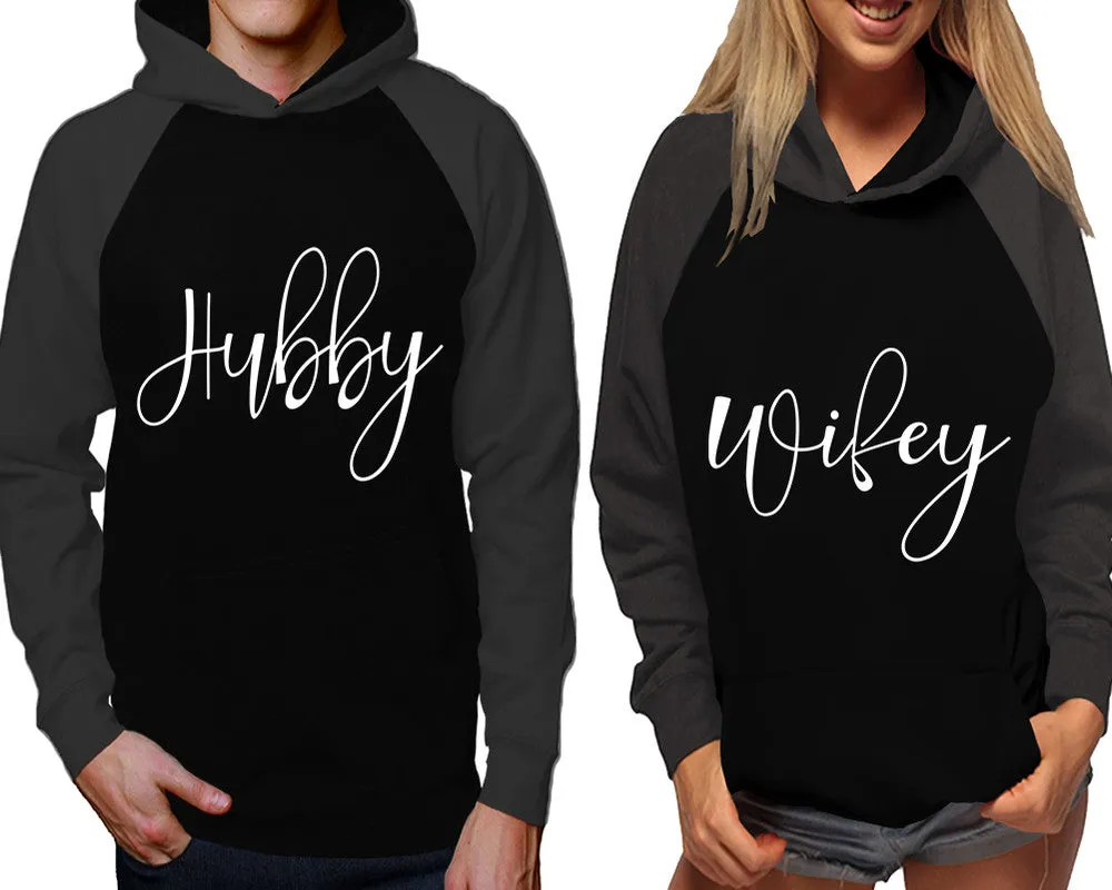 Hubby Wifey Couple Matching Contast Raglan Hoodies