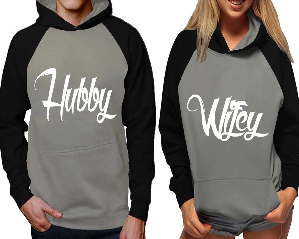 Hubby Wifey Couple Matching Contast Raglan Hoodies