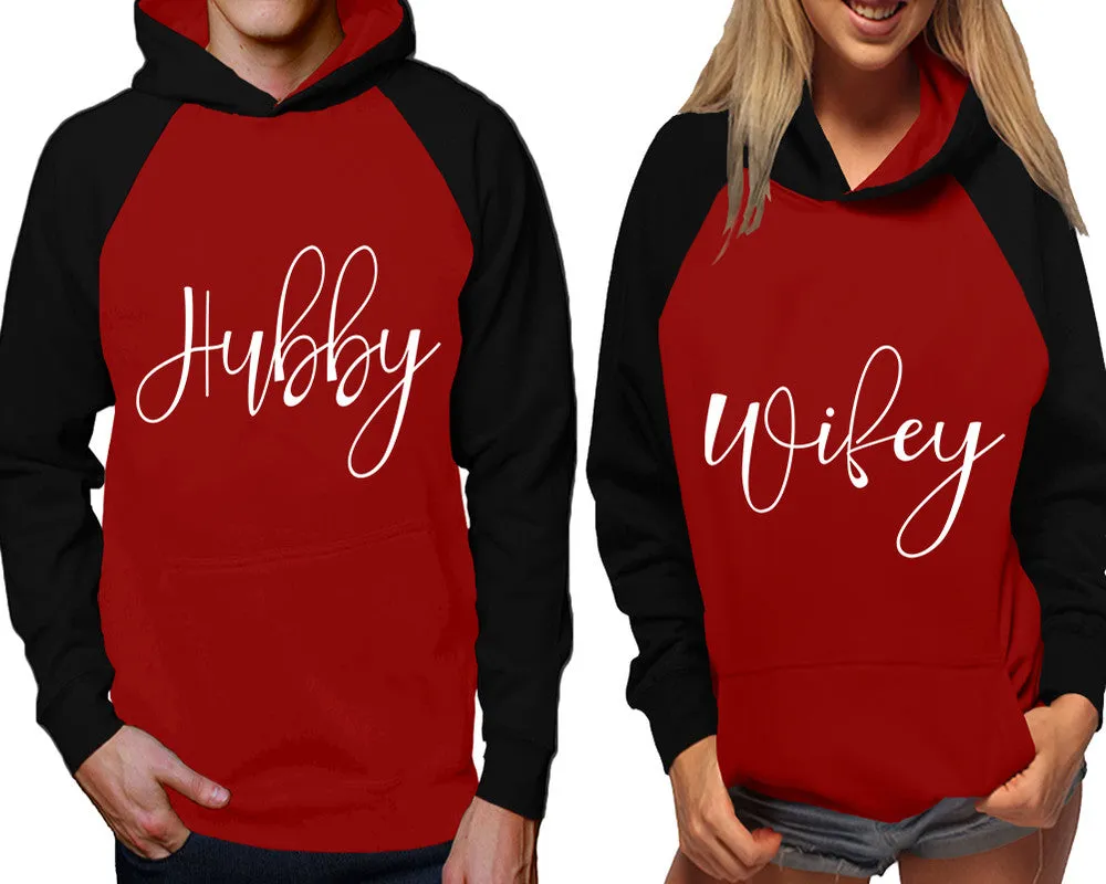 Hubby Wifey Couple Matching Contast Raglan Hoodies