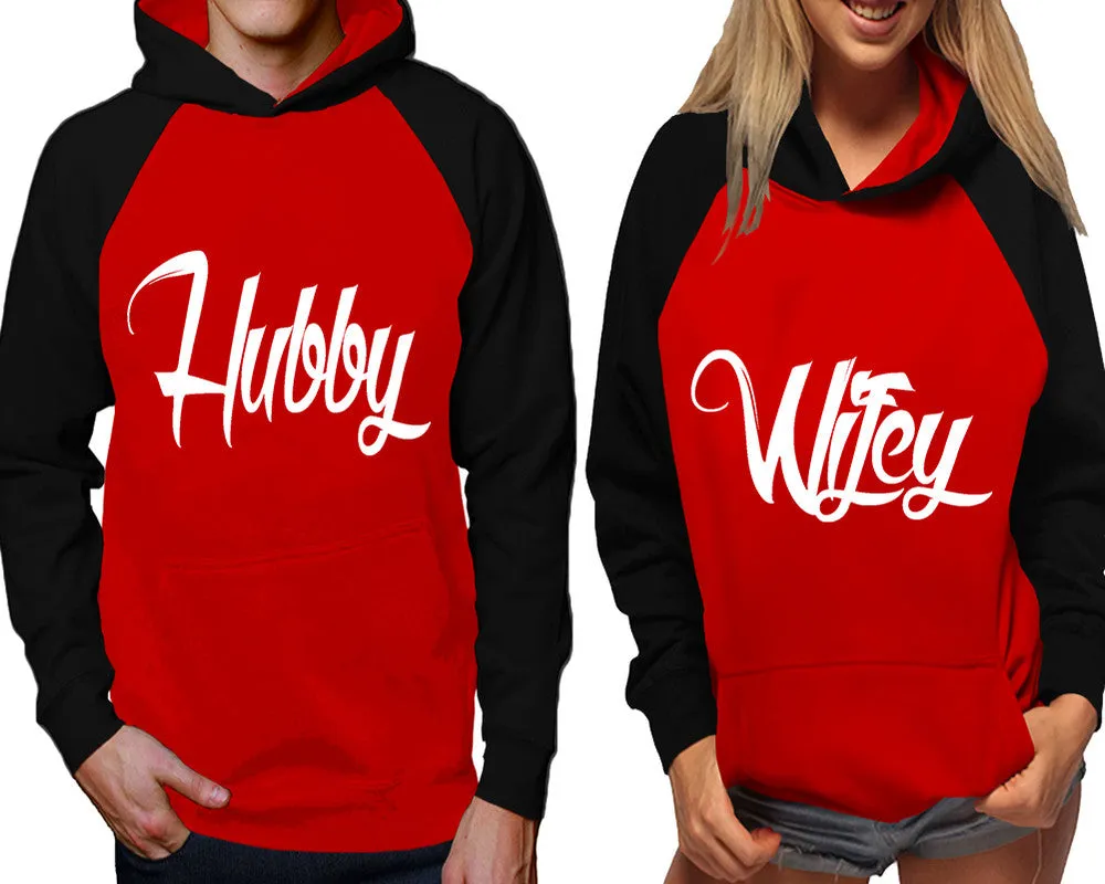 Hubby Wifey Couple Matching Contast Raglan Hoodies