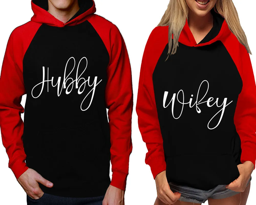 Hubby Wifey Couple Matching Contast Raglan Hoodies