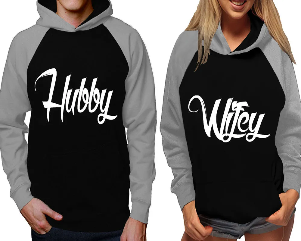 Hubby Wifey Couple Matching Contast Raglan Hoodies