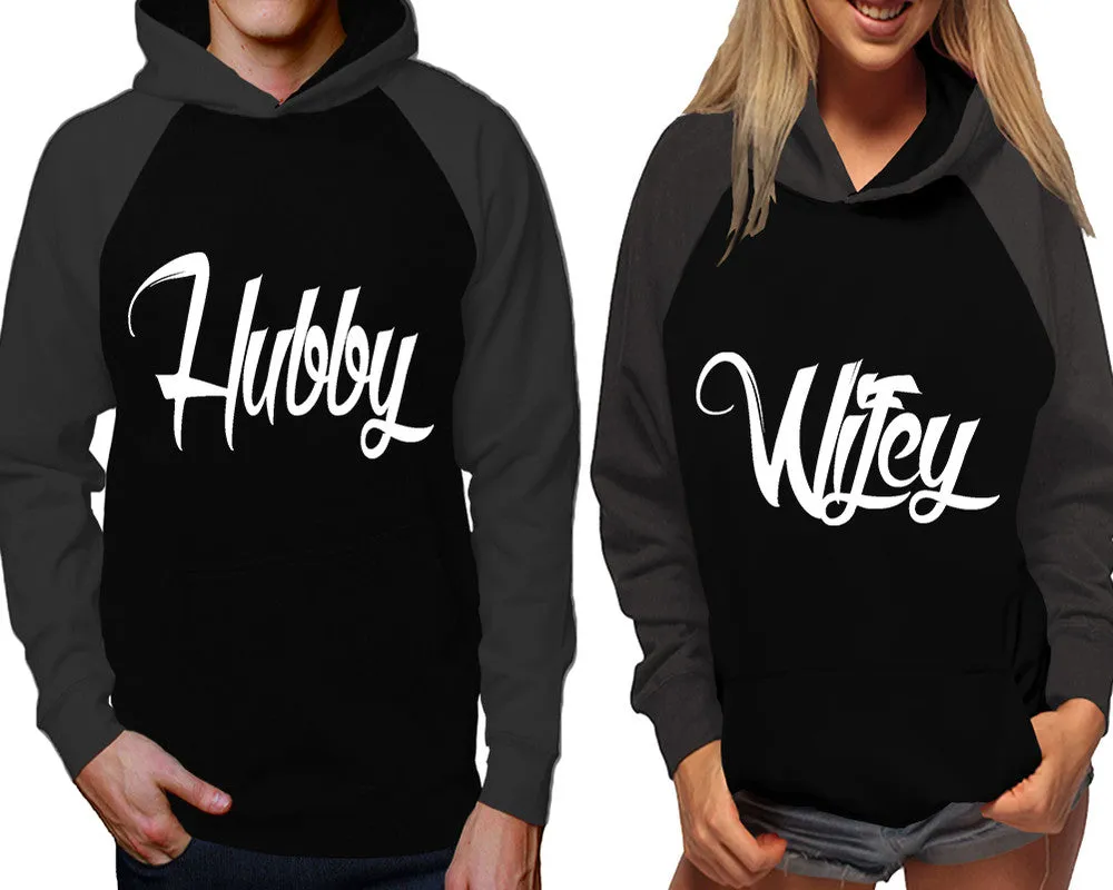 Hubby Wifey Couple Matching Contast Raglan Hoodies