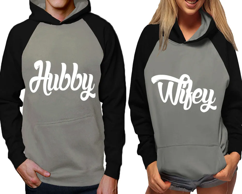 Hubby Wifey Couple Matching Contast Raglan Hoodies