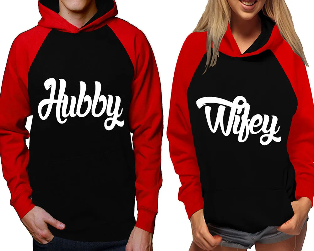 Hubby Wifey Couple Matching Contast Raglan Hoodies