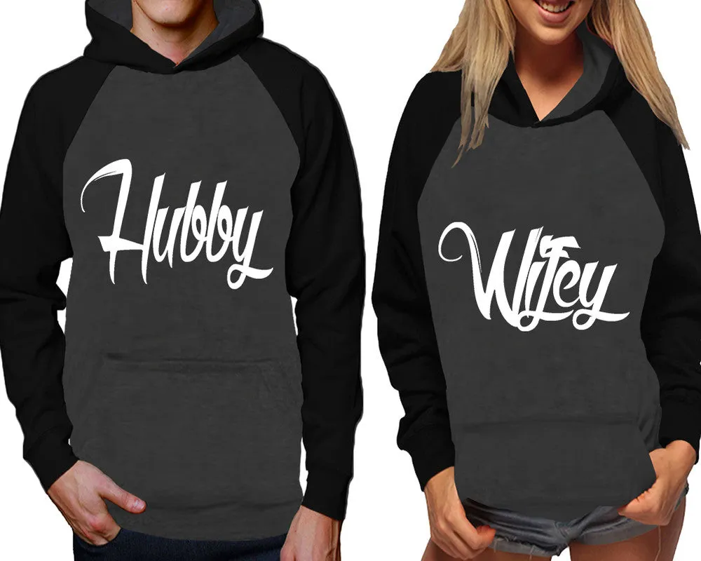 Hubby Wifey Couple Matching Contast Raglan Hoodies