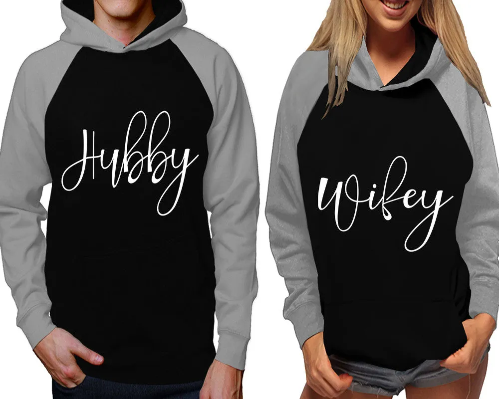 Hubby Wifey Couple Matching Contast Raglan Hoodies