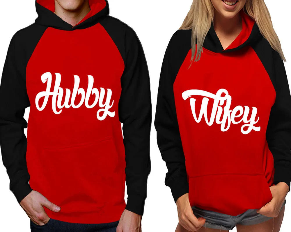 Hubby Wifey Couple Matching Contast Raglan Hoodies