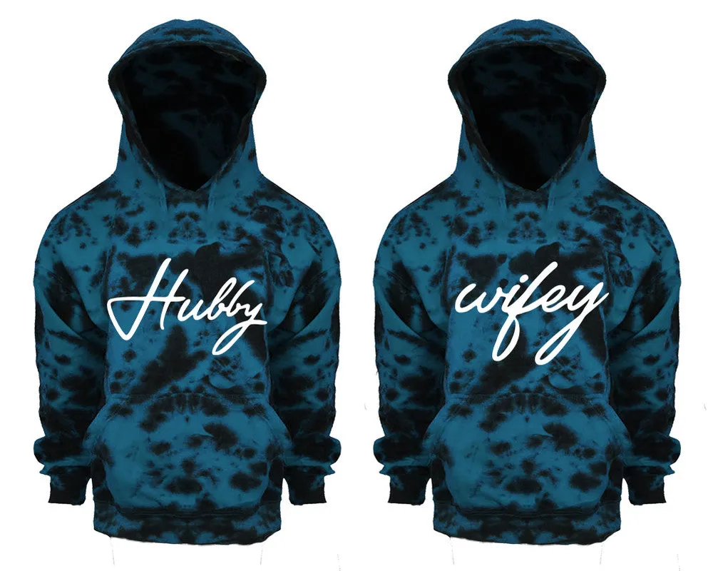 Hubby Wifey Couple Tie Dye Pullover Hoodies, Matching Tie Dye Hoodies