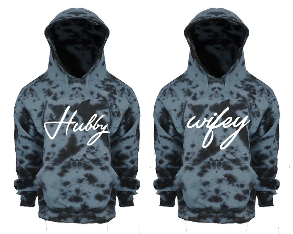 Hubby Wifey Couple Tie Dye Pullover Hoodies, Matching Tie Dye Hoodies