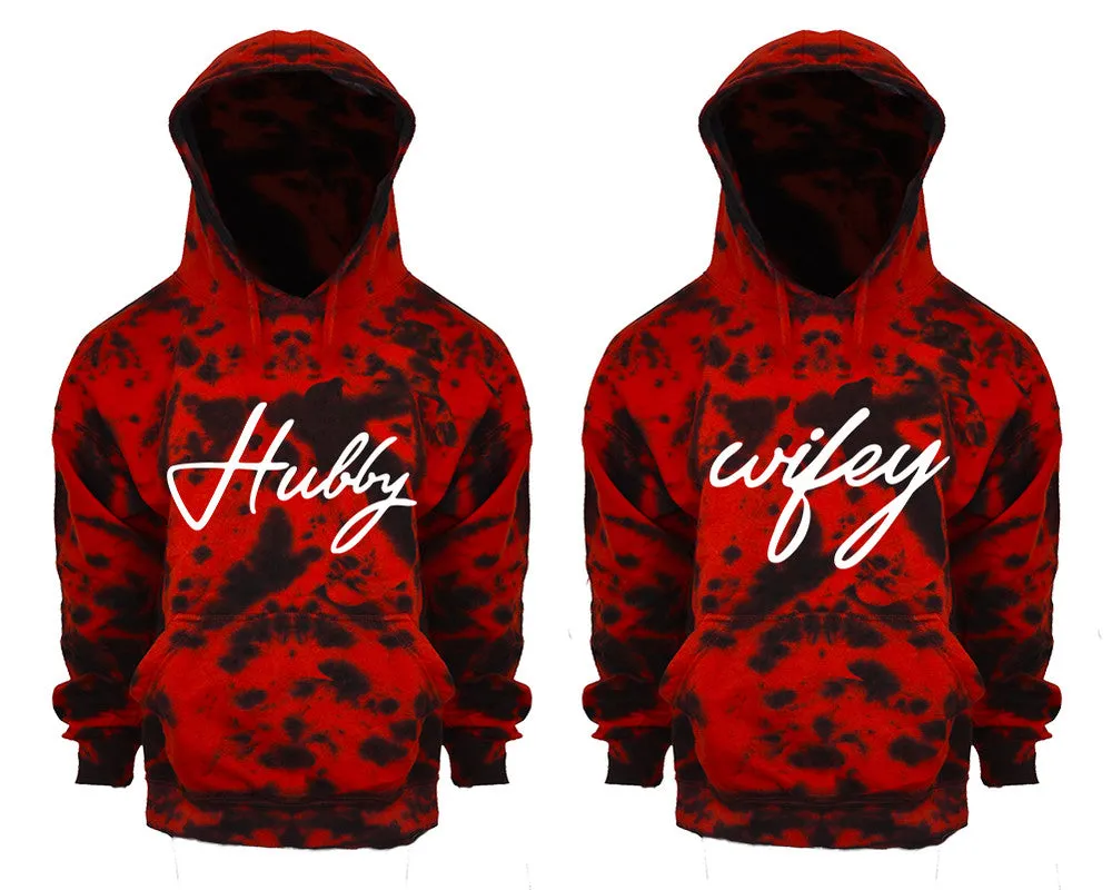 Hubby Wifey Couple Tie Dye Pullover Hoodies, Matching Tie Dye Hoodies