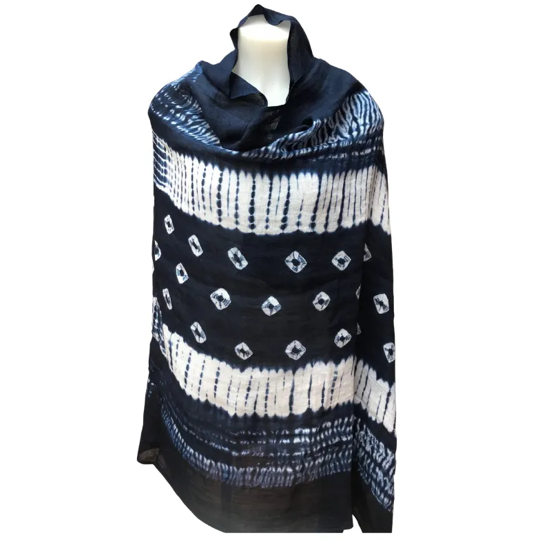 Indigo Tie Dye Linen Scarf