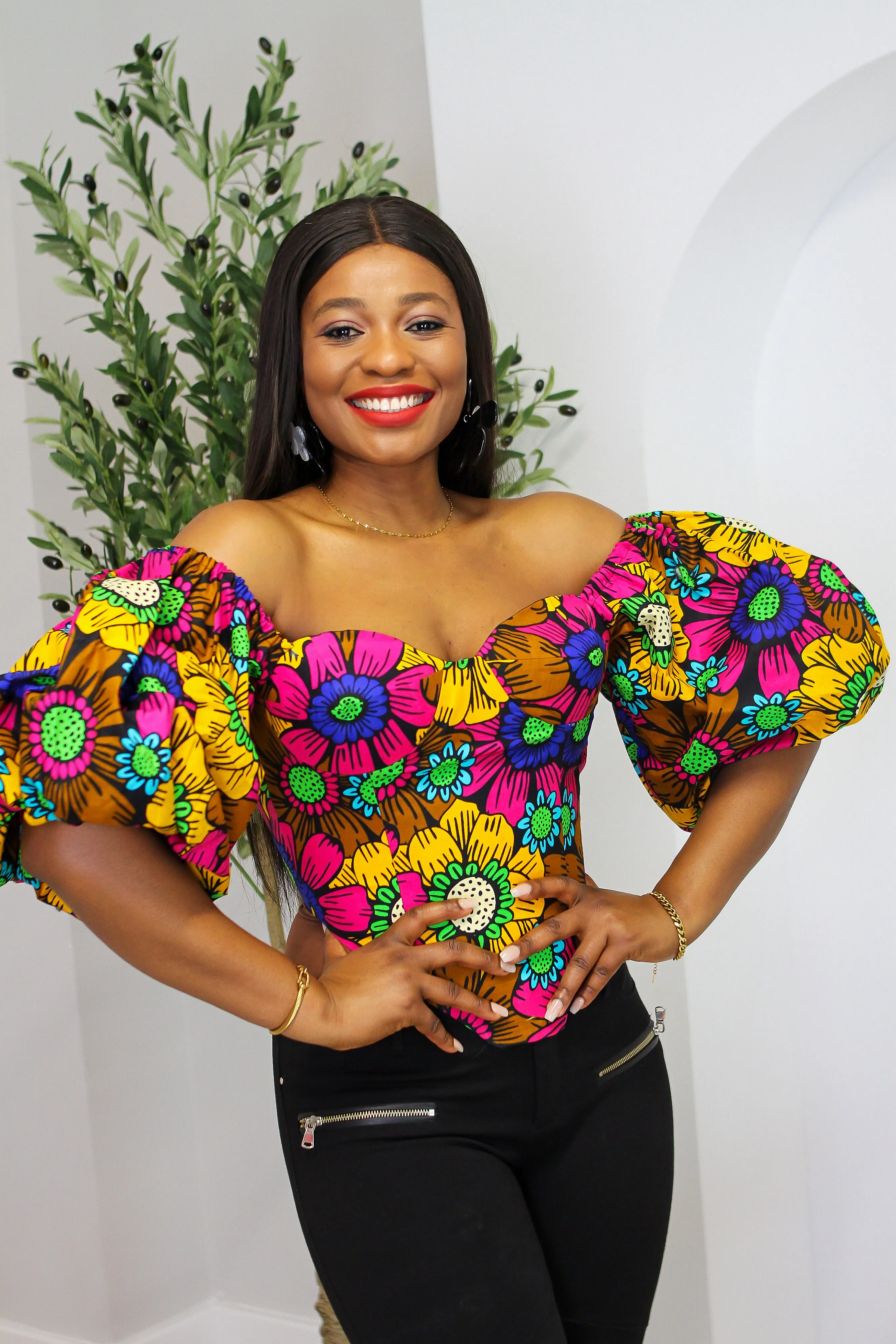 Off Shoulder African Print Structured Corset Top - Dubem