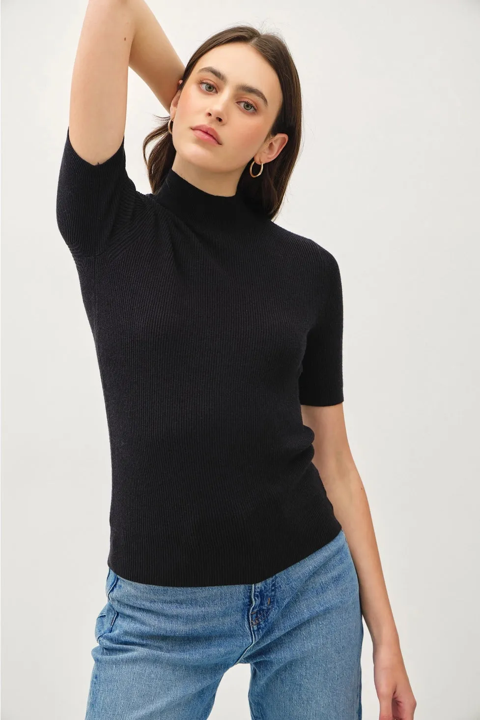 Isla Mock Neck Short Sleeve Knit Sweater