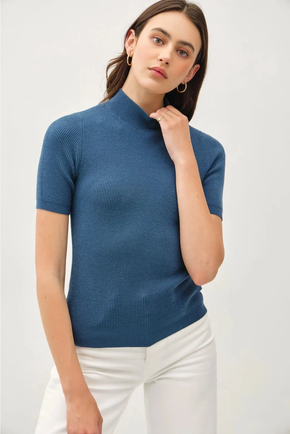 Isla Mock Neck Short Sleeve Knit Sweater