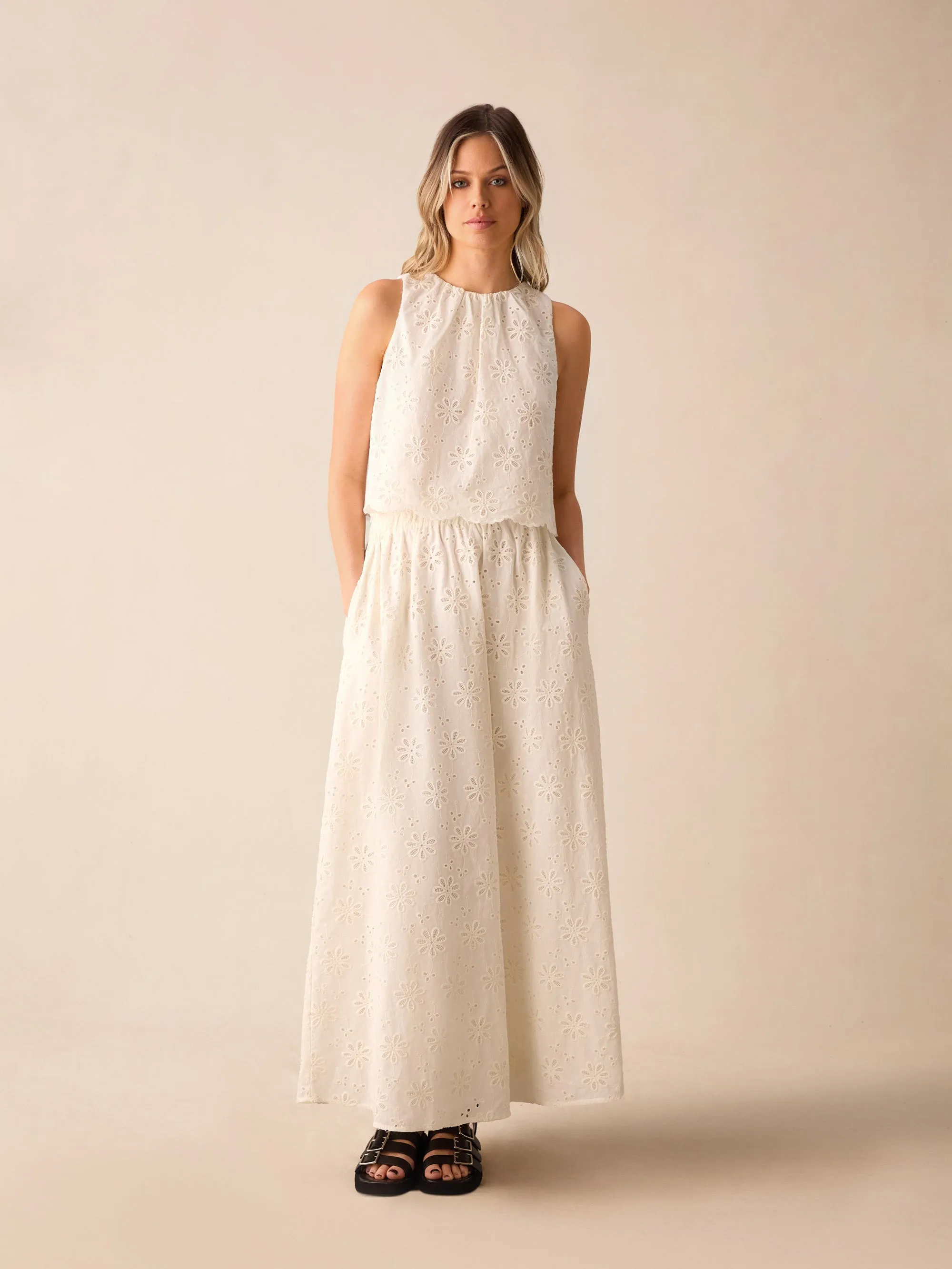 Ivory Broderie Maxi Skirt