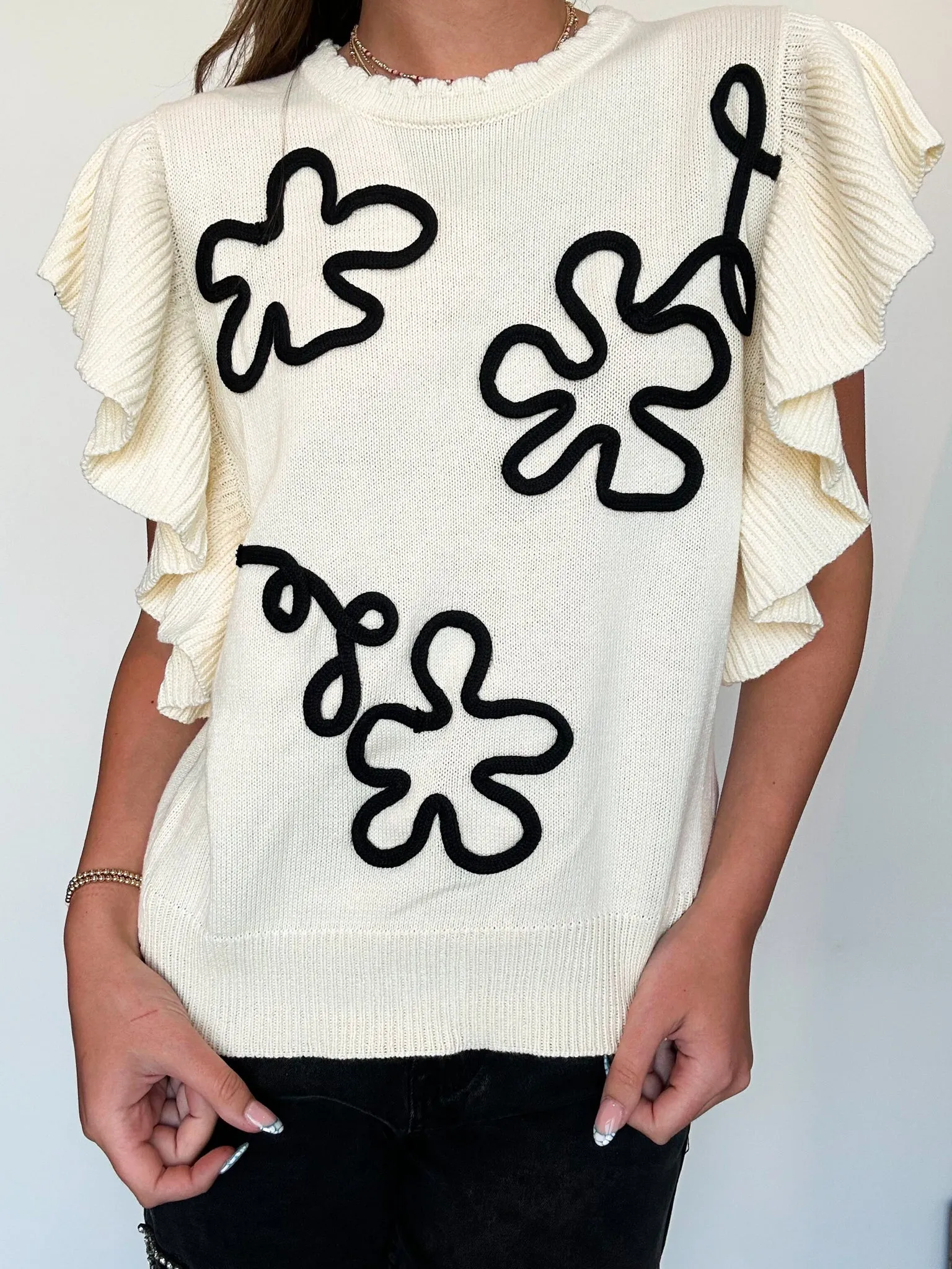 Ivory Ruffles & Swirls Sweater