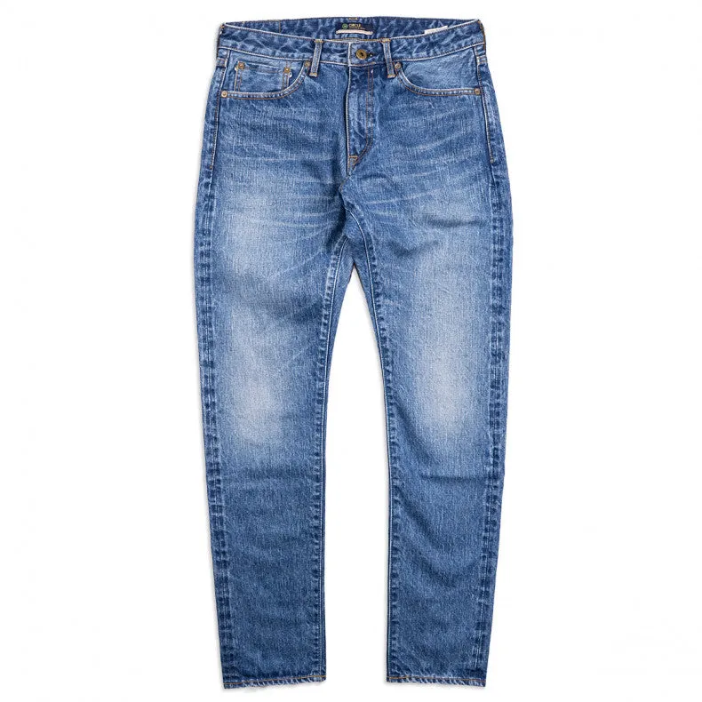 Japan blue J201 14.8oz US Cotton Tapered Selvedge Jean - Mid Wash