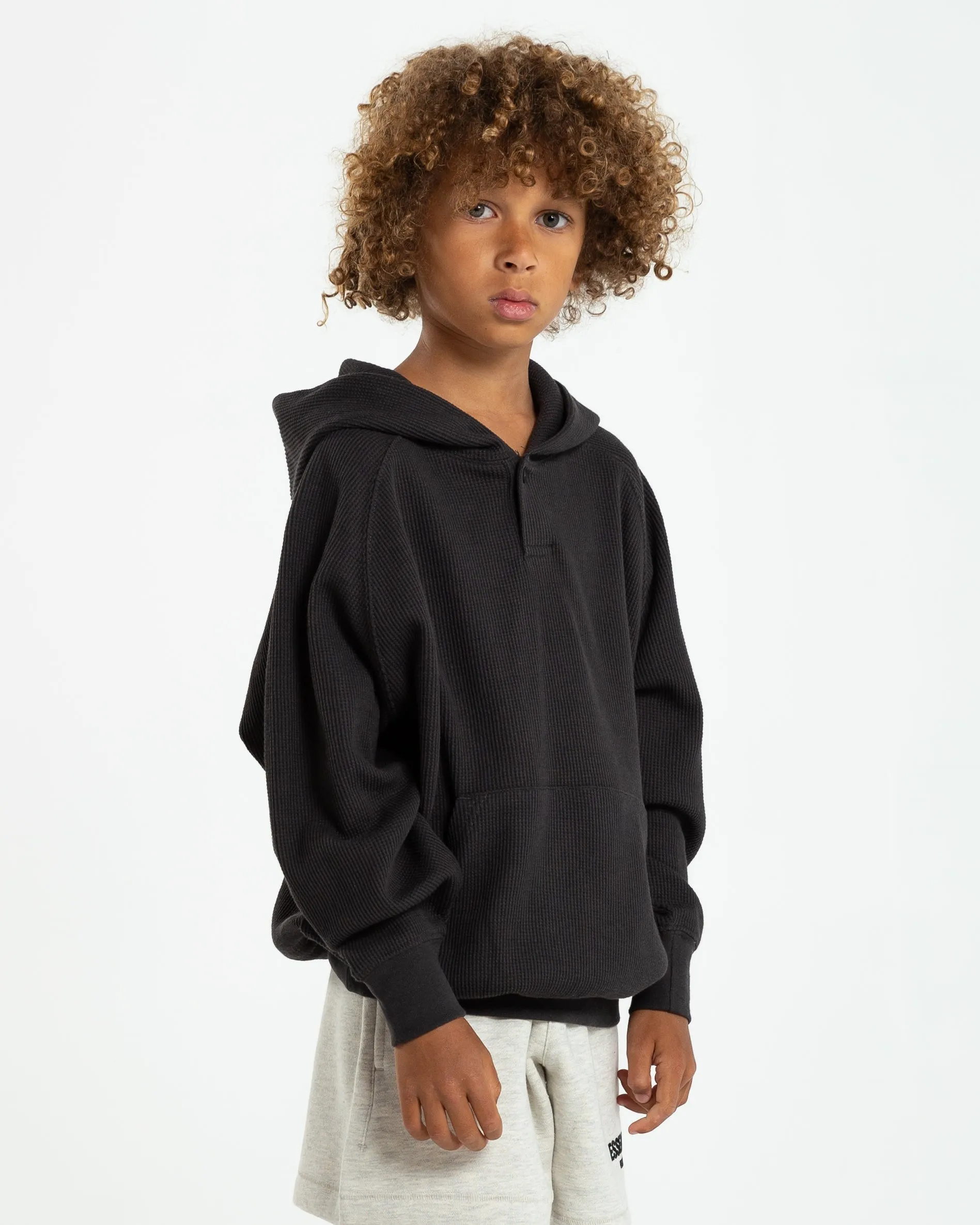 Kids' Henley Hoodie in Iron