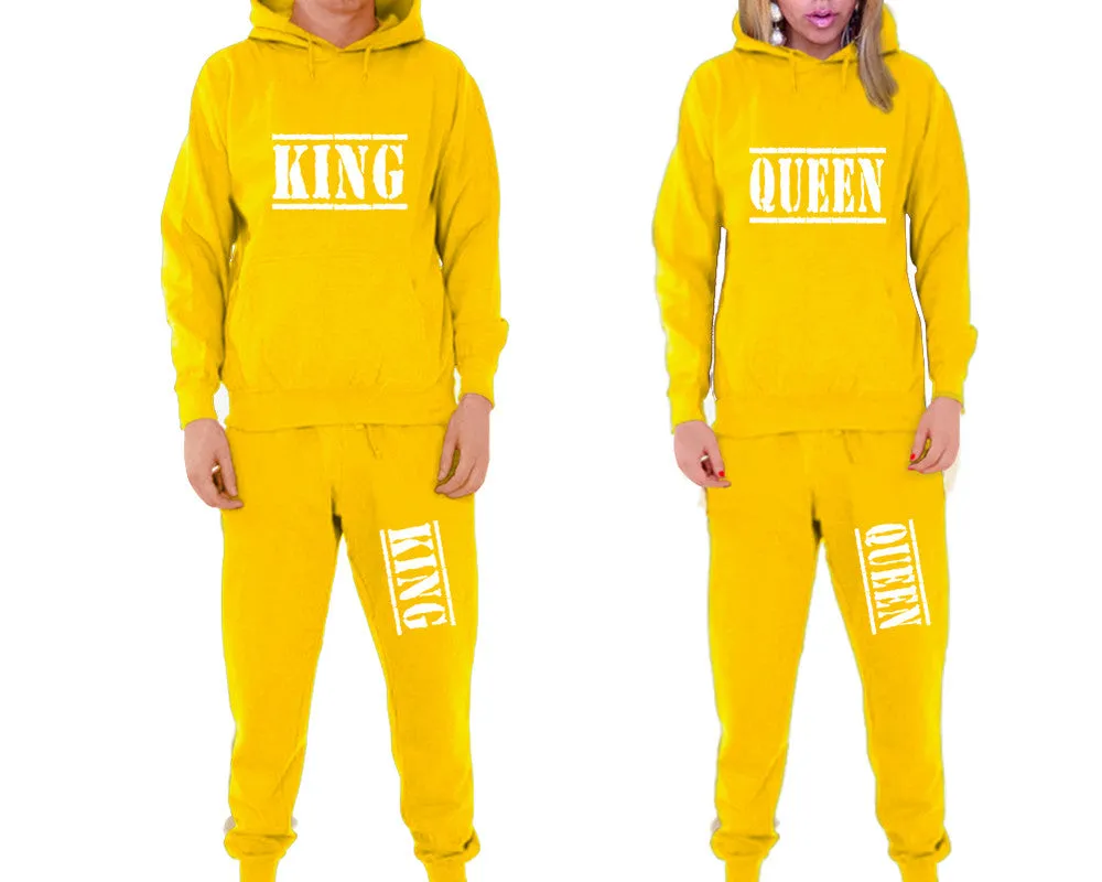 King Queen Couple Matching Hoodie and Jogger Pants Top&Bottom Sets